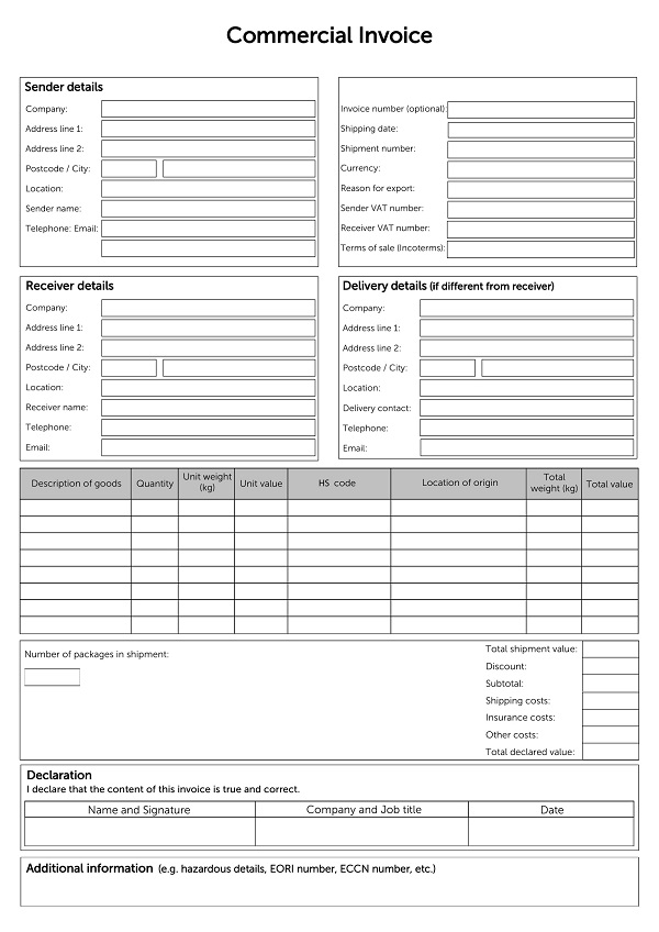 Commercial Invoice Hóa đơn thường mại