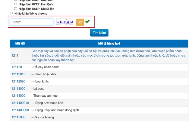 nhập mã capcha và tìm kiếm